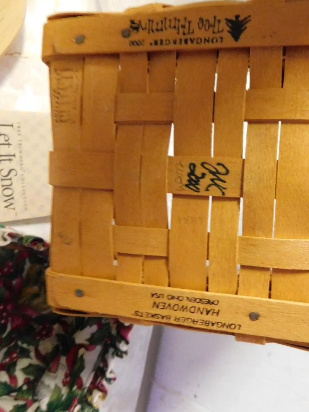 Longaberger Let It Snow Basket Protector Liner Lid & Tie On